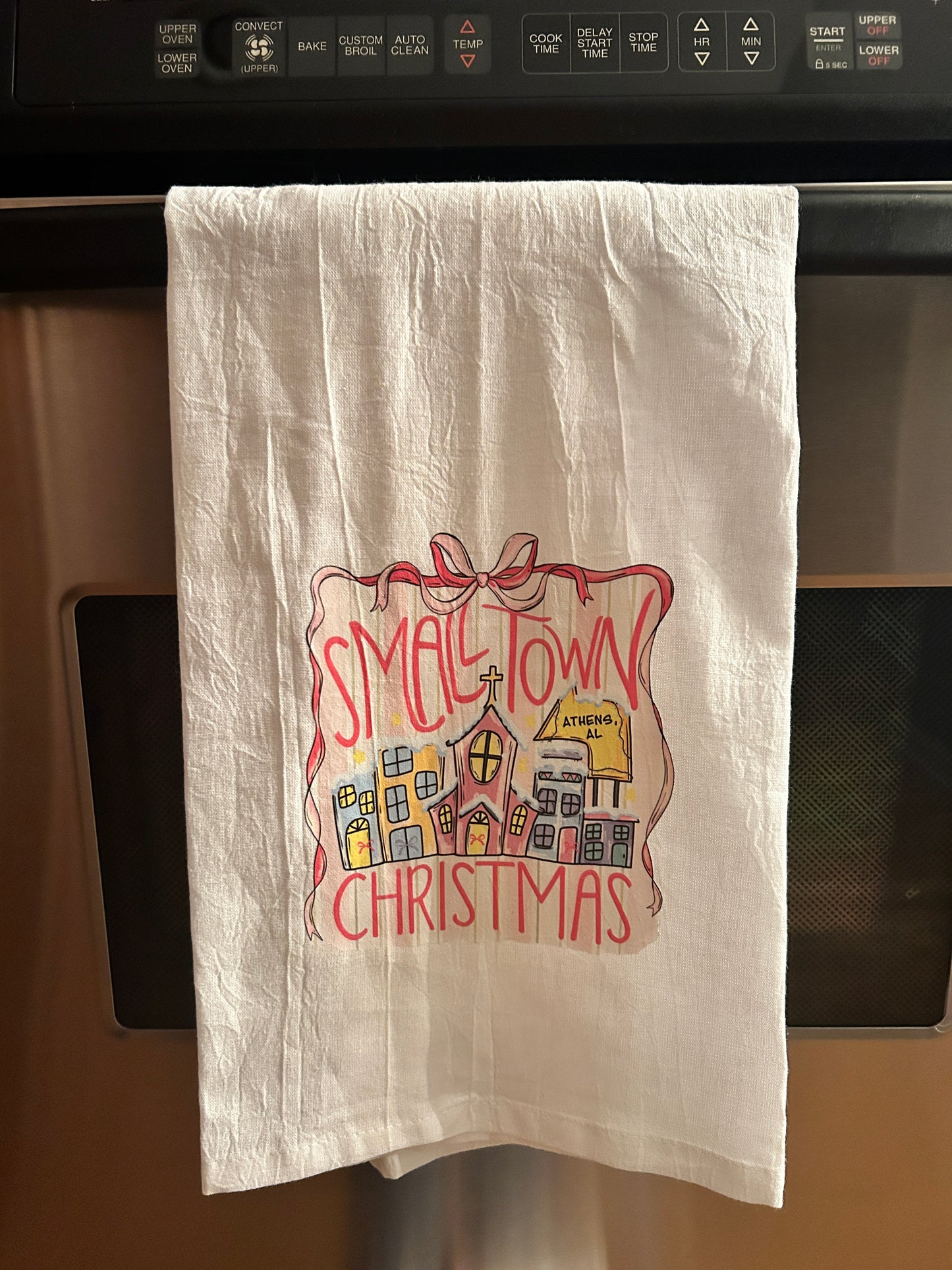 Small Town Christmas hand towel. Athens, AL