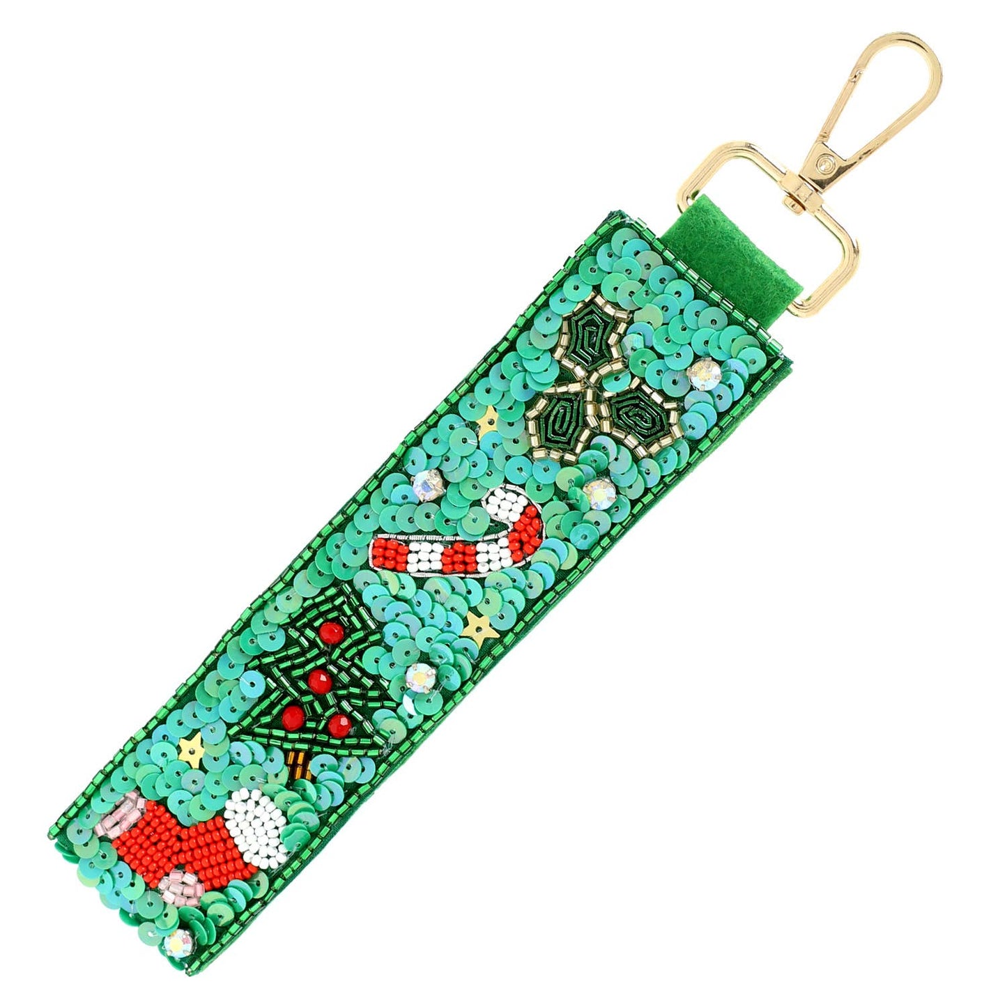 Christmas Themed Jeweled Keychain : Green
