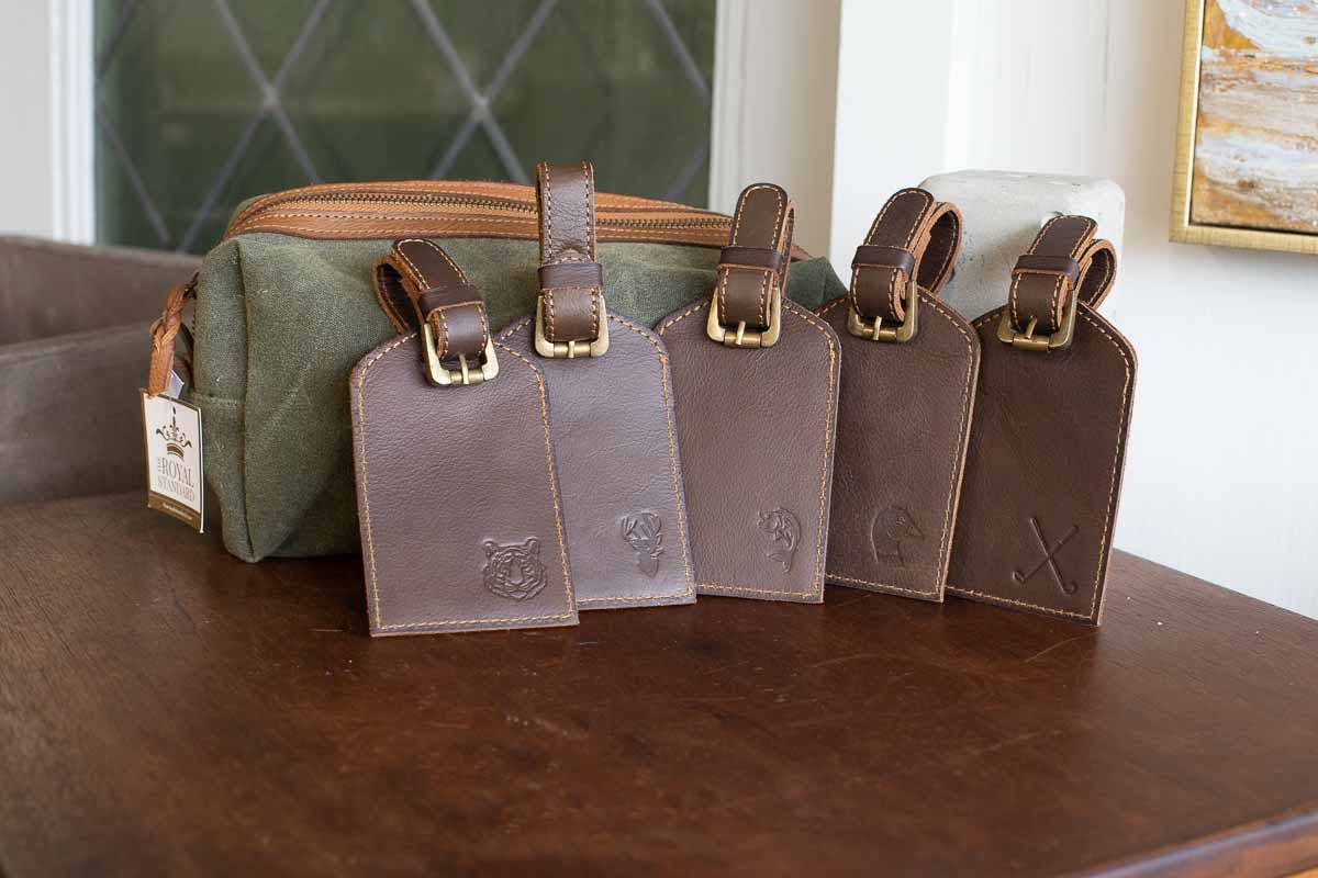 Tiger Leather Embossed Luggage Tag Dark Brown 3x4.75