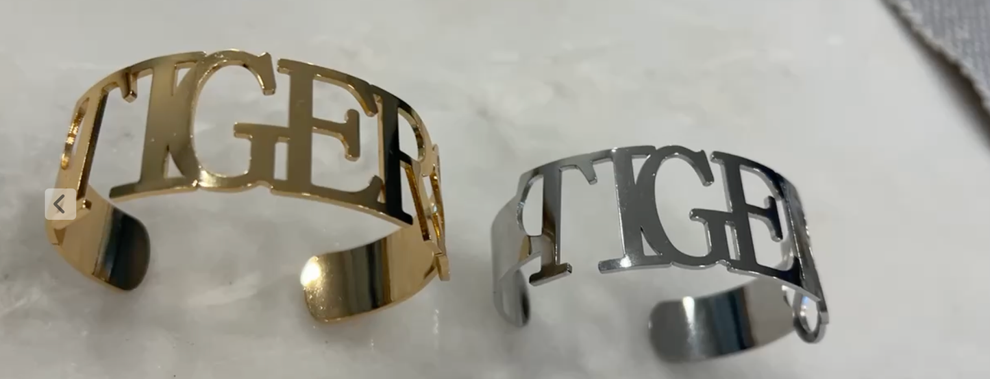 TIGERS Bangle Cuff Bracelets All Caps Go Tigers -Sizeable: Yellow Gold / Large