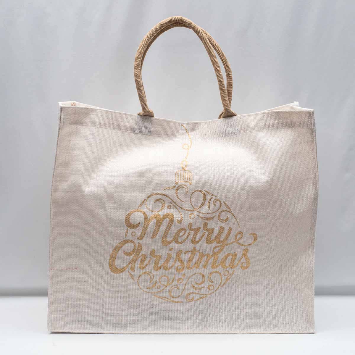 Merry Christmas Script Carryall Tote Gold/White 22x19x8