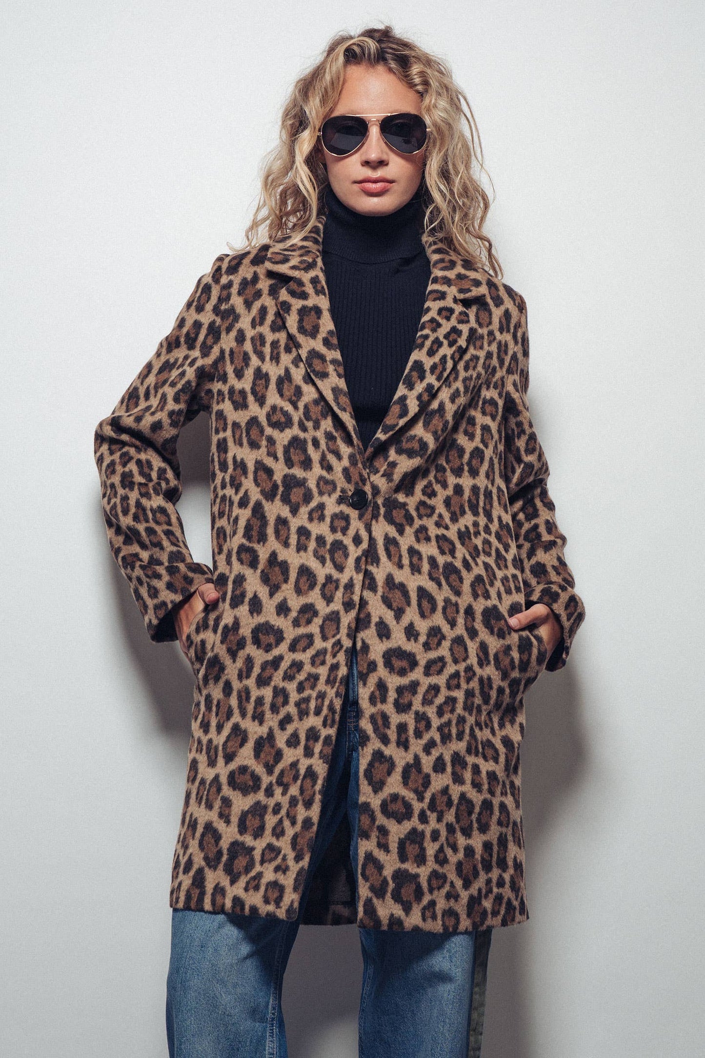 Leopard Print Oversized Statement Coat: BROWN. LARGE