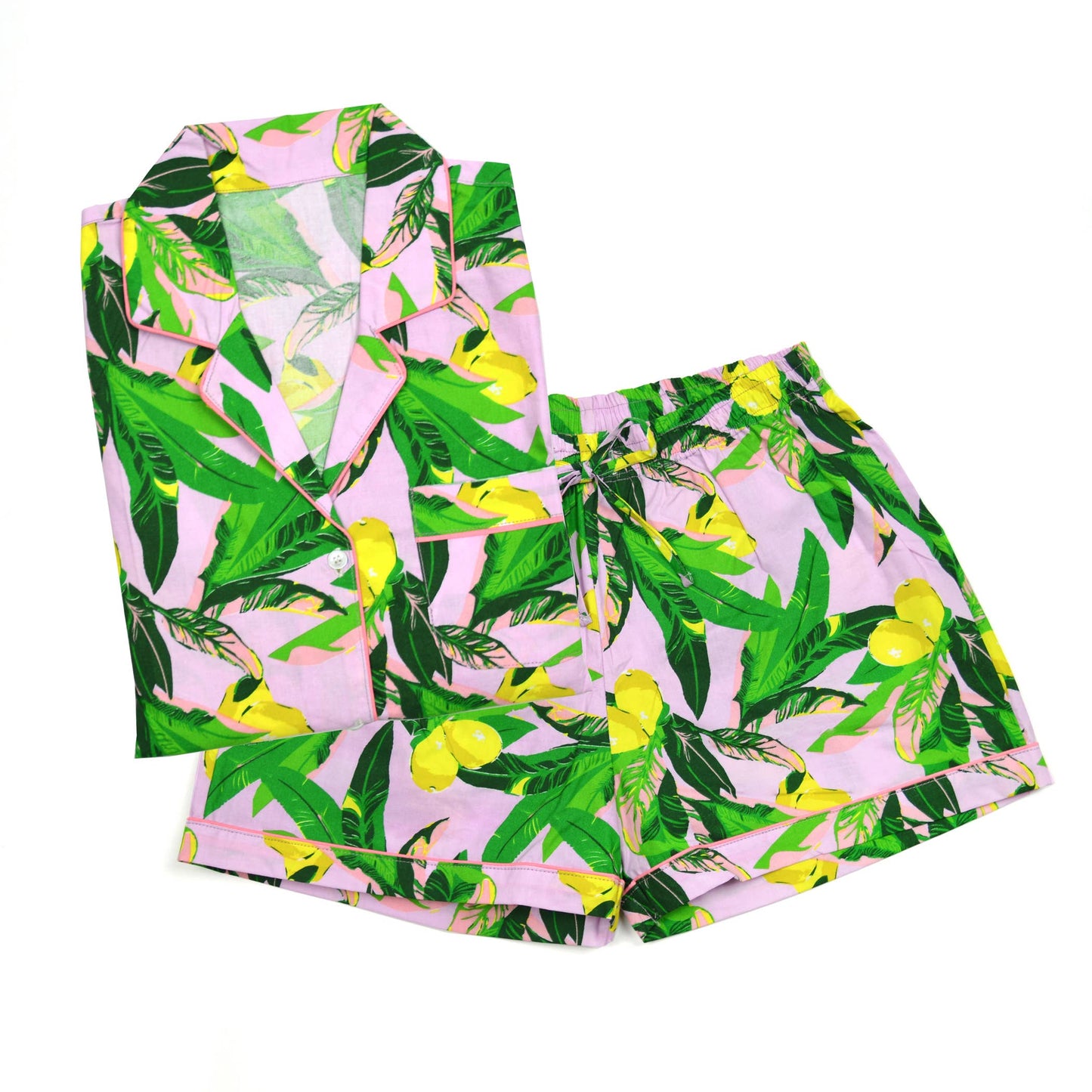 Lavendar Lemons PJ Set with Shorts & Long Sleeve Top: Large/Extra Large