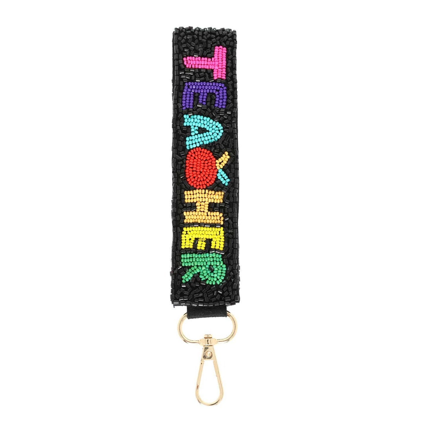 Teacher Long Strip Lettering Beaded Keychain: White