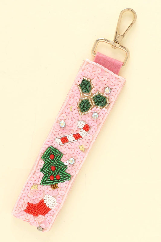 Christmas Themed Jeweled Keychain : Green