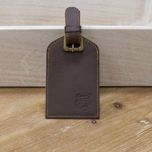 Tiger Leather Embossed Luggage Tag   Dark Brown   3x4.75