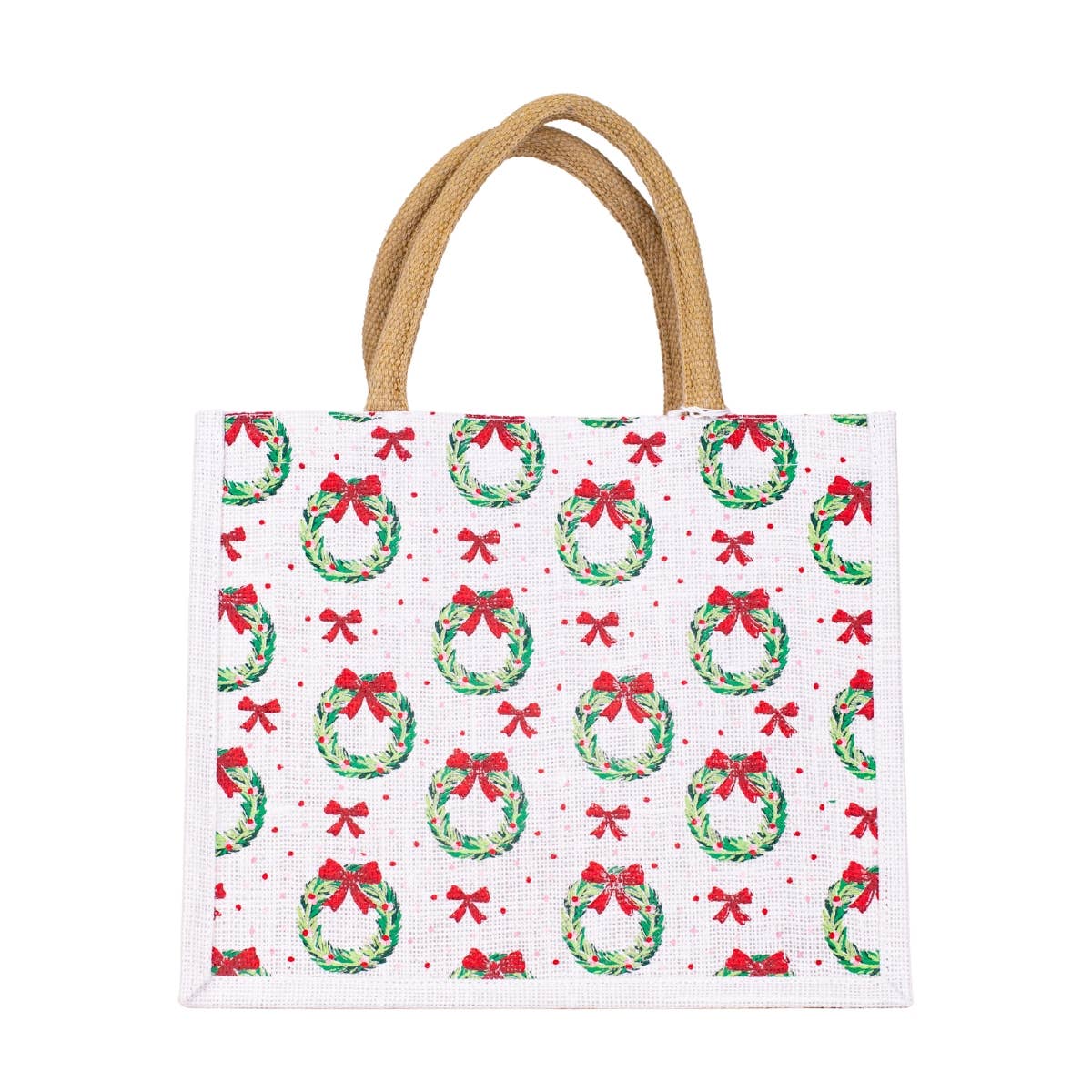 Clara Wreath Gift Tote   White/Red/Green    12x10x8