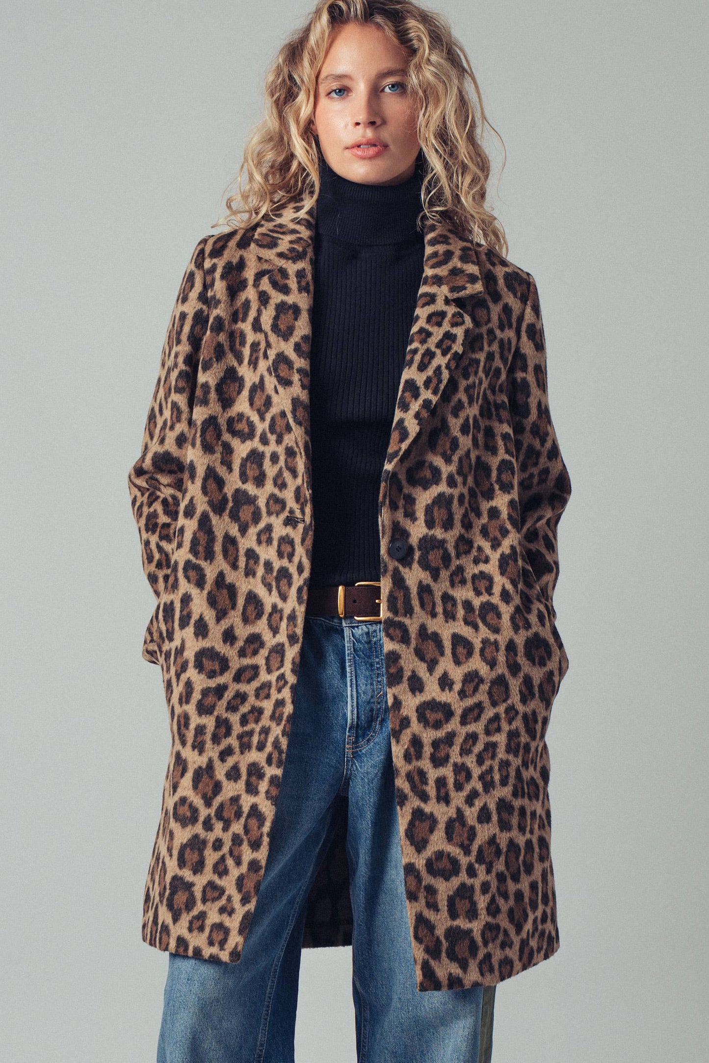 Leopard Print Oversized Statement Coat: BROWN. LARGE