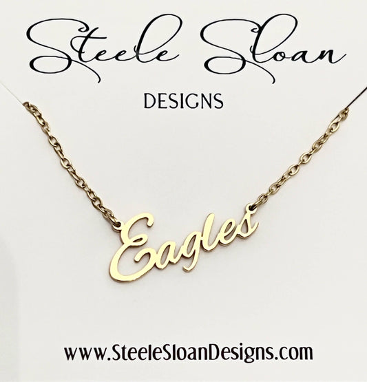 Eagles Name Necklace - Eagles Fans -Eagles GameDay Necklace: Yellow Gold