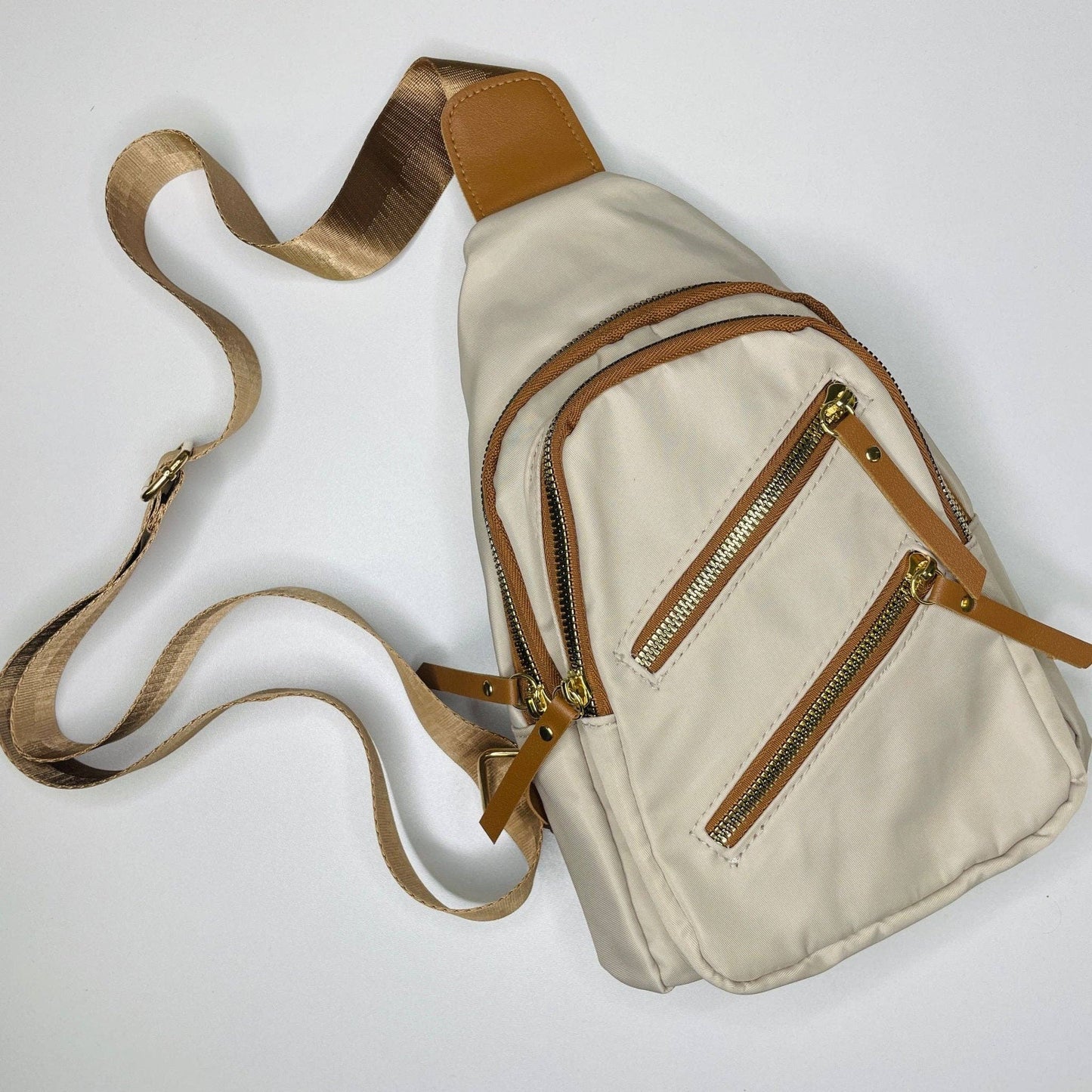 Mila Khakis & Cognac Sling Crossbody Bag