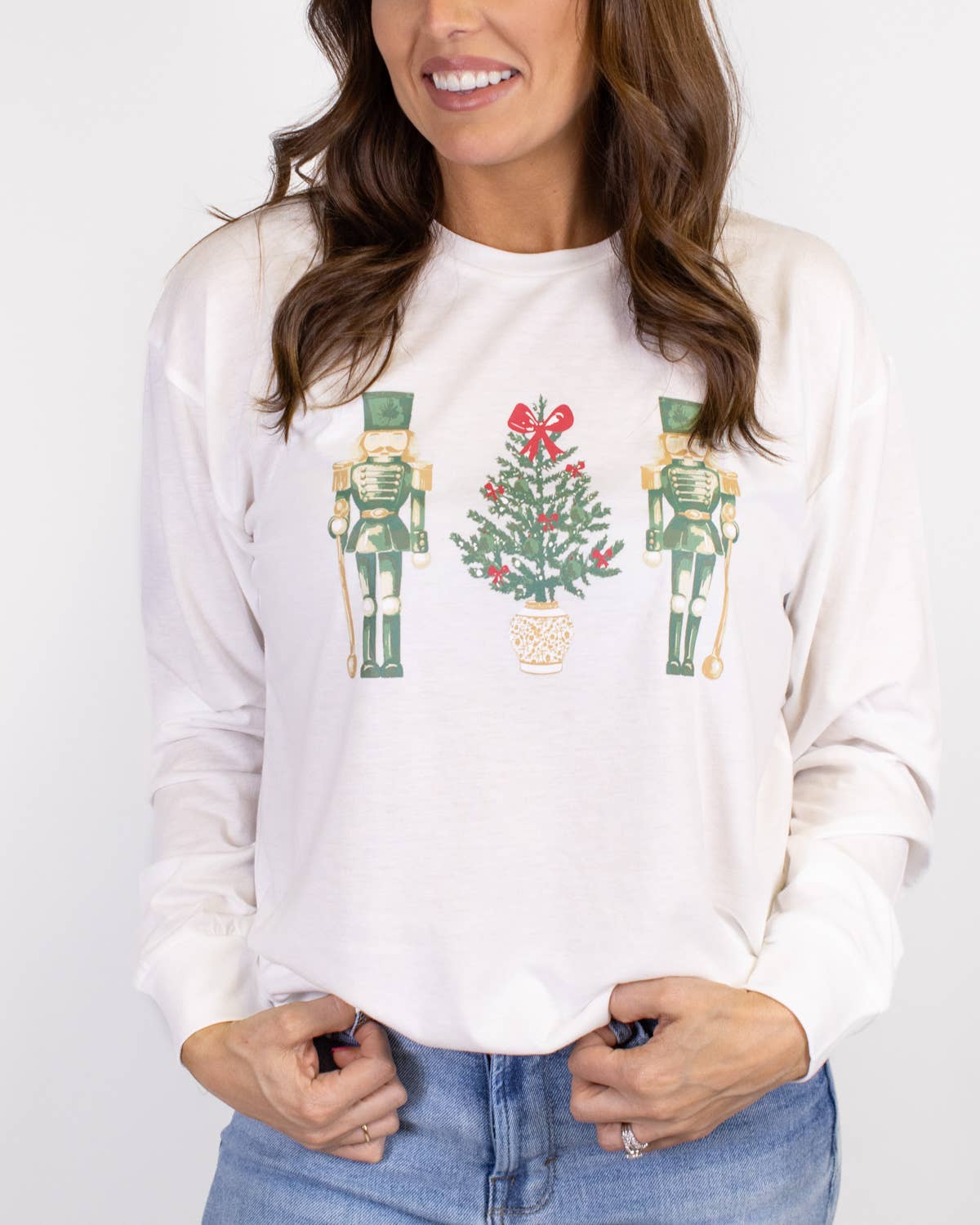 Watercolor Nutcracker Long Sleeve Crew Neck T-Shirt   White/Multi   -Asst.: Large
