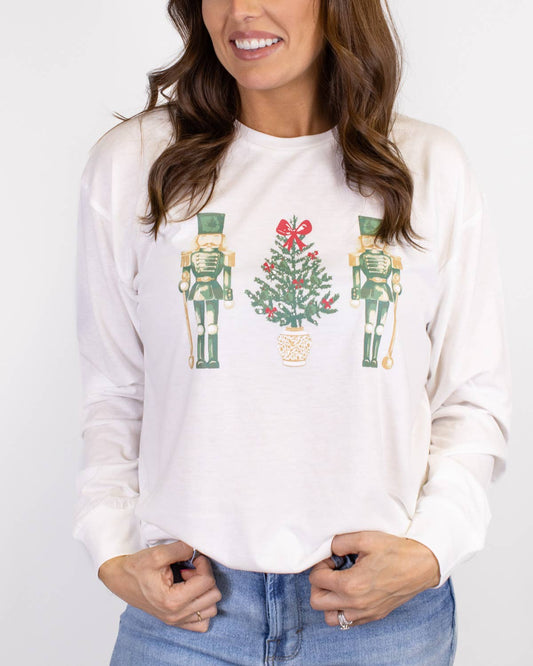 Watercolor Nutcracker Long Sleeve Crew Neck T-Shirt   White/Multi   -Asst.: Medium
