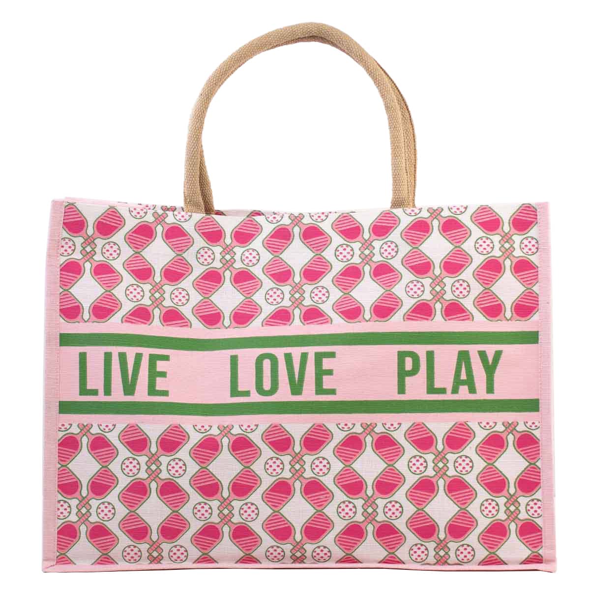 Pickleball Love Juco Tote   Pink/Green/White   19x14x7.5