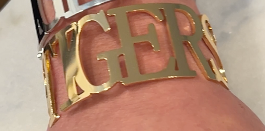 TIGERS Bangle Cuff Bracelets All Caps Go Tigers -Sizeable: Yellow Gold / Large