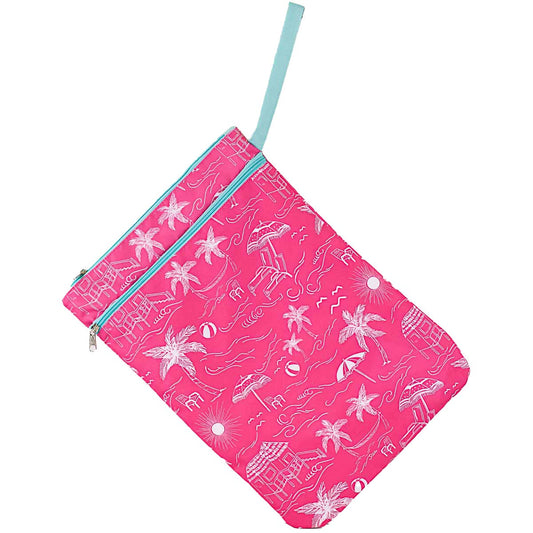 Sandy Point Wet/Dry Travel Pouch   Hot Pink/Aruba Blue   12x17