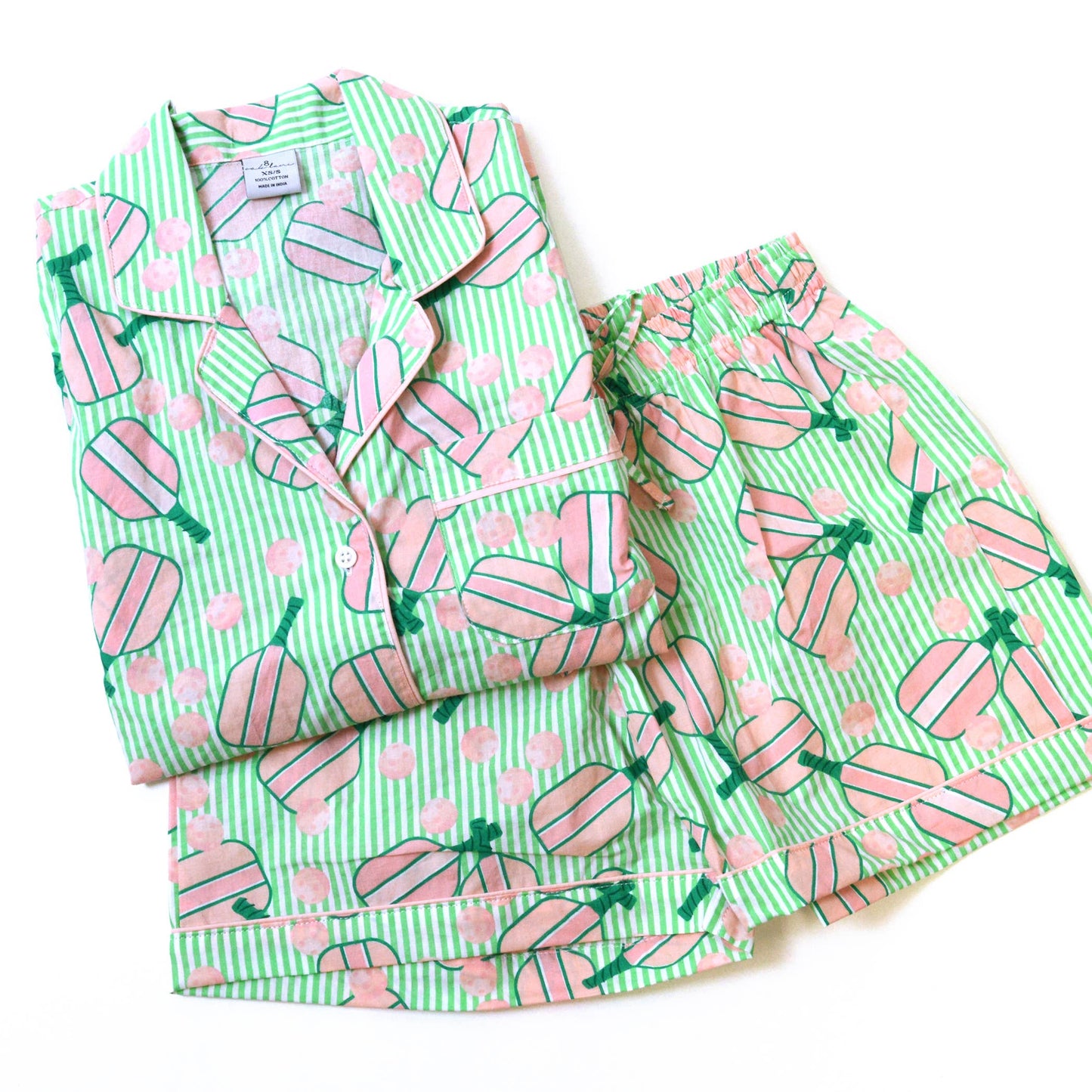 Pickleball Stripe PJ Set with Shorts & Long Sleeve Top: Large / Extra Large