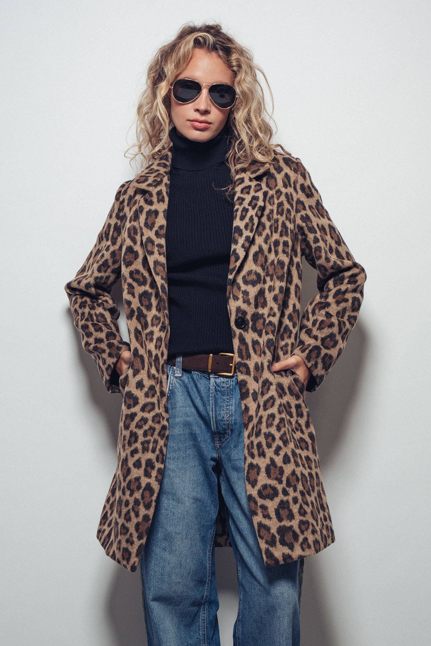 Leopard Print Oversized Statement Coat: BROWN. LARGE