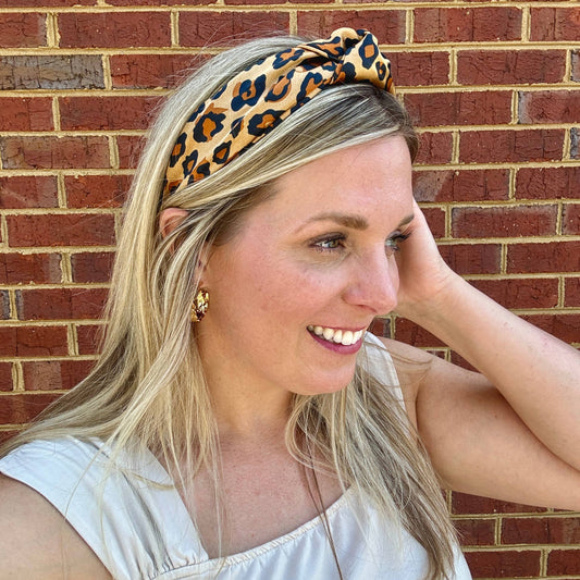 Classic Knot Satin Headband | Leopard Print