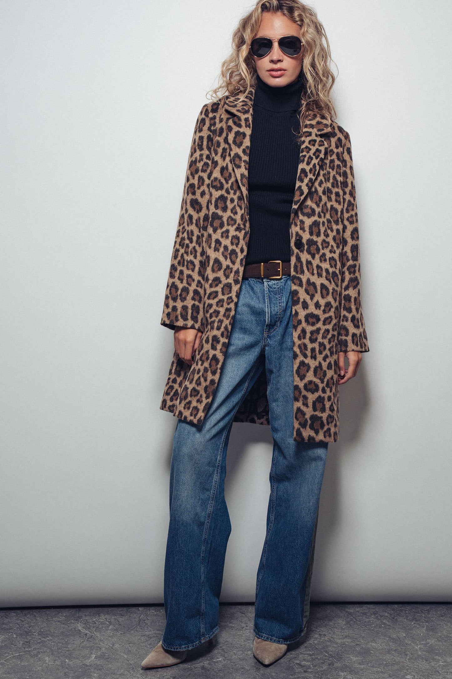 Leopard Print Oversized Statement Coat: BROWN. LARGE
