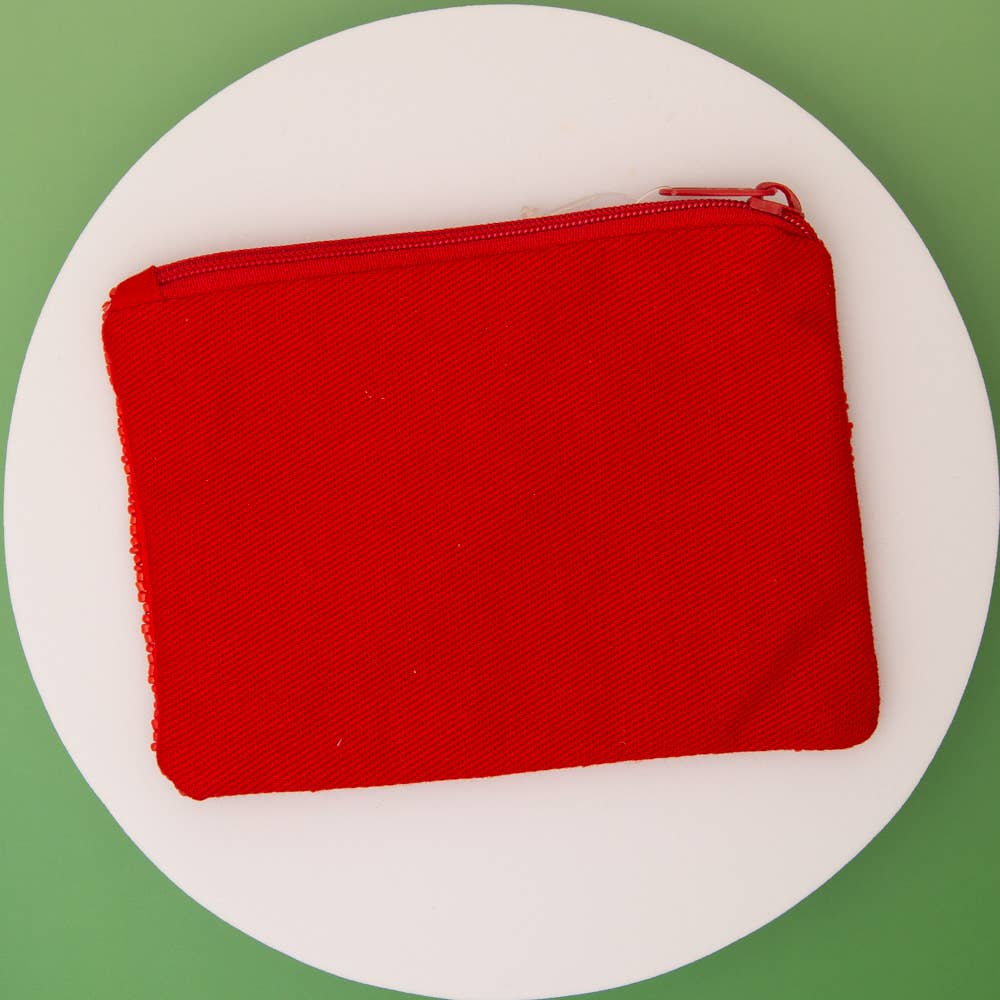 Christmas Red Checkered Seed Beaded Coin Bag