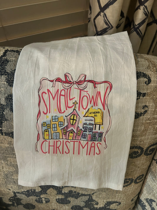Small Town Christmas hand towel. Athens, AL