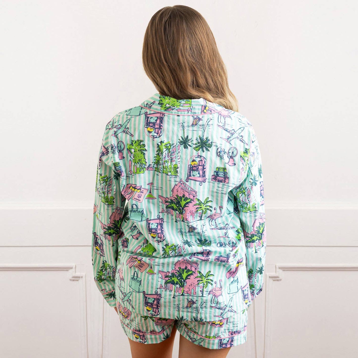 Travel Toile PJ Set with Shorts & Long Sleeve Top