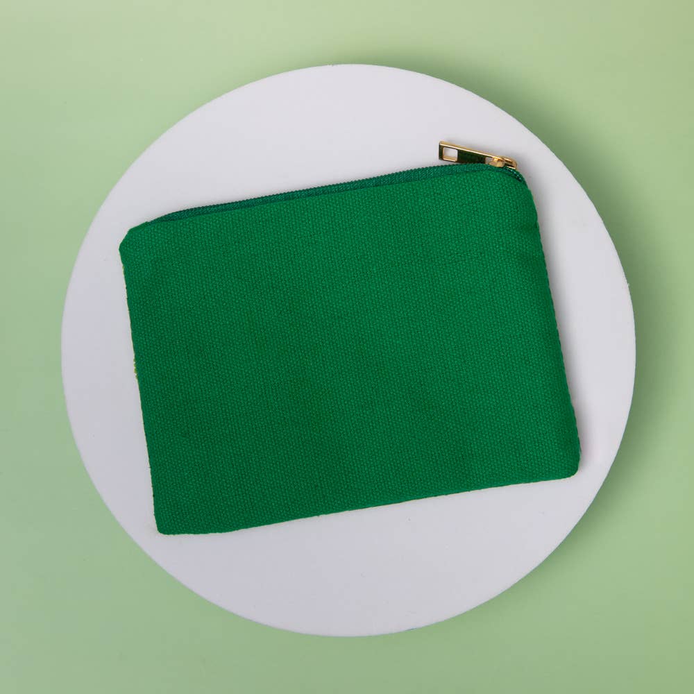 Christmas Nutcracker & Tree Seed Beaded Mini Coin Bag: Green