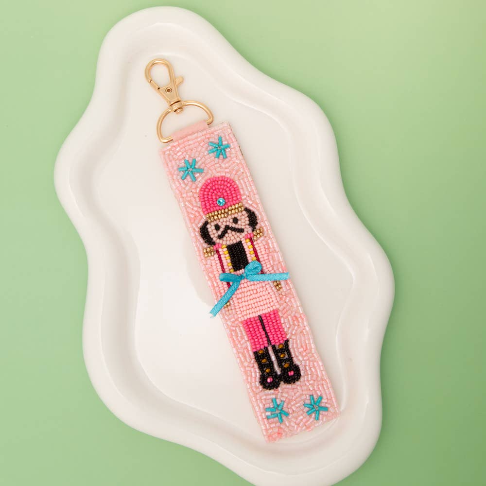 CHRISTMAS SEED BEADED NUTCRACKER WRISTLET KEYCHAIN: Green