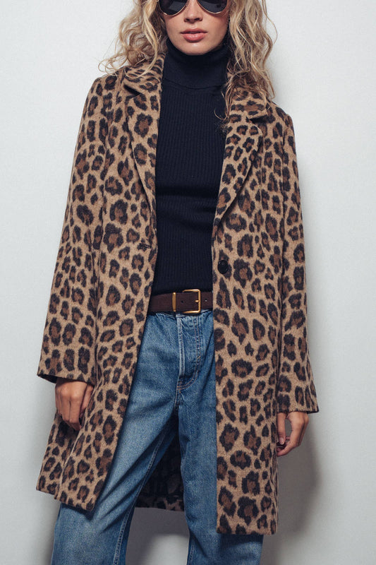Leopard Print Oversized Statement Coat: BROWN. LARGE