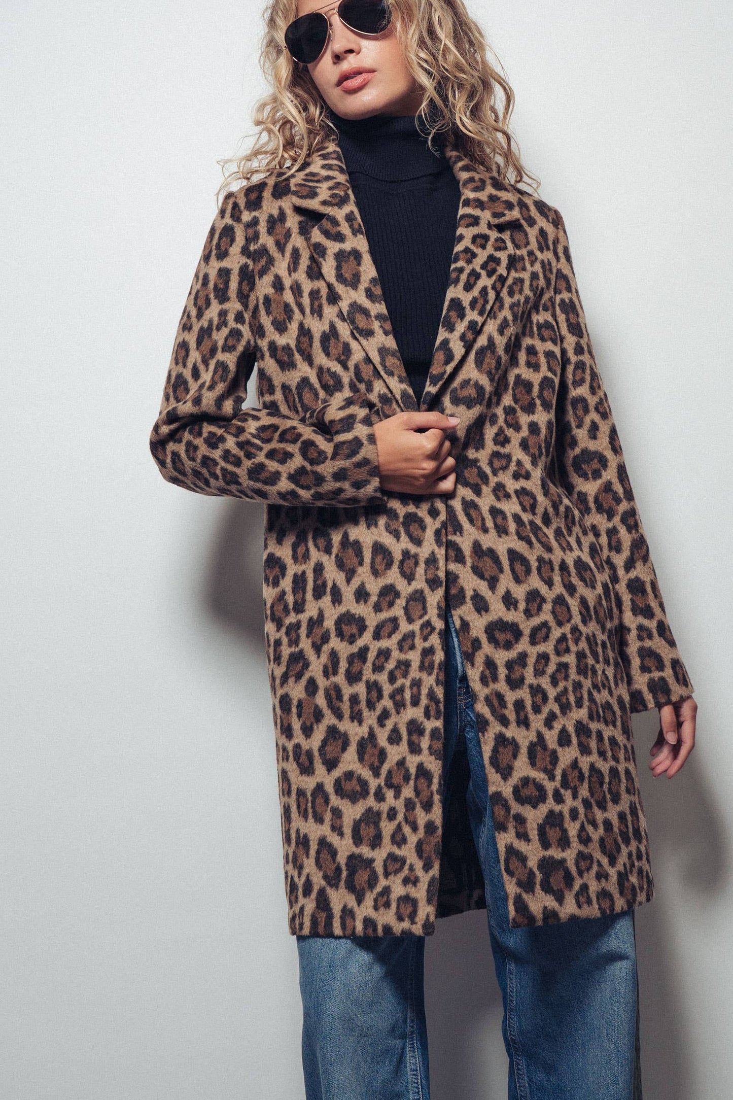 Leopard Print Oversized Statement Coat: BROWN. LARGE