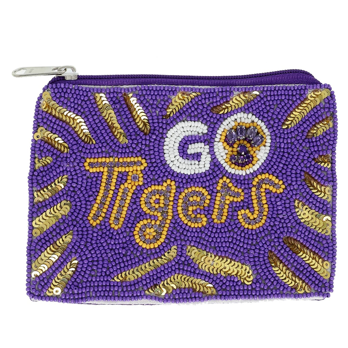Gold Tigers Seed Beaded Football Coin Bag : Navy Orange