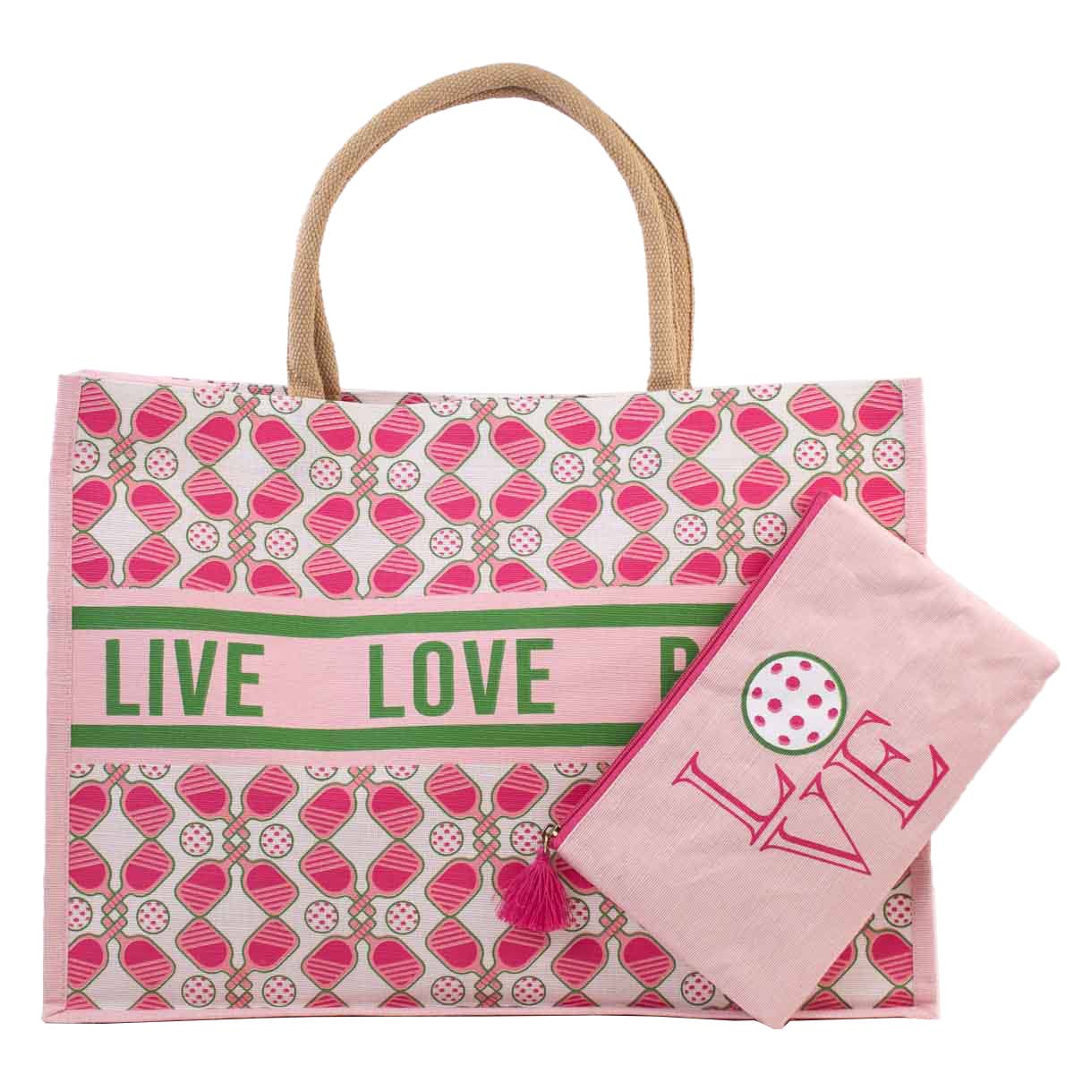 Pickleball Love Juco Tote   Pink/Green/White   19x14x7.5