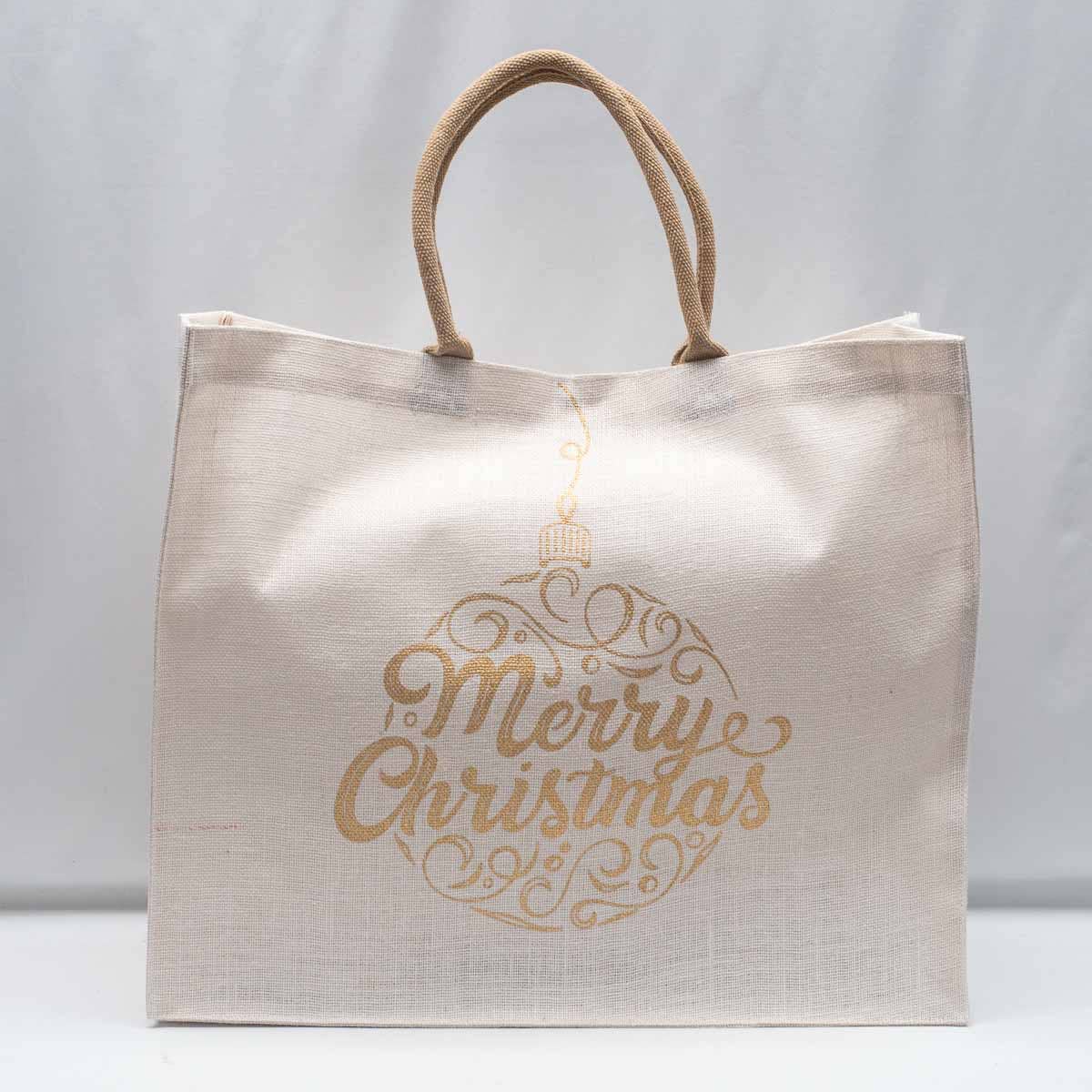 Merry Christmas Script Carryall Tote   Gold/White   22x19x8