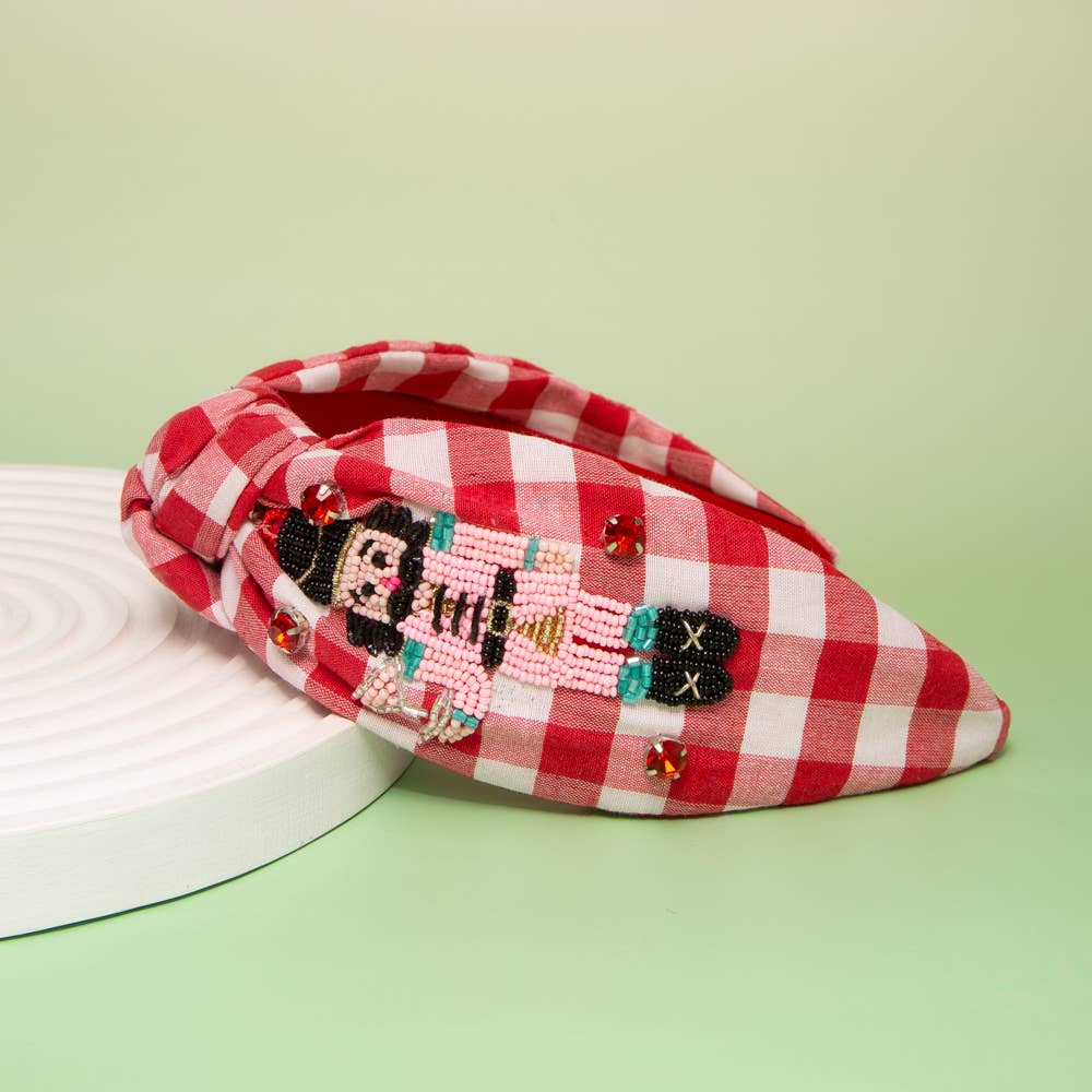 Christmas Nutcracker Crystal Seed Beaded Top Knot Headband: Green