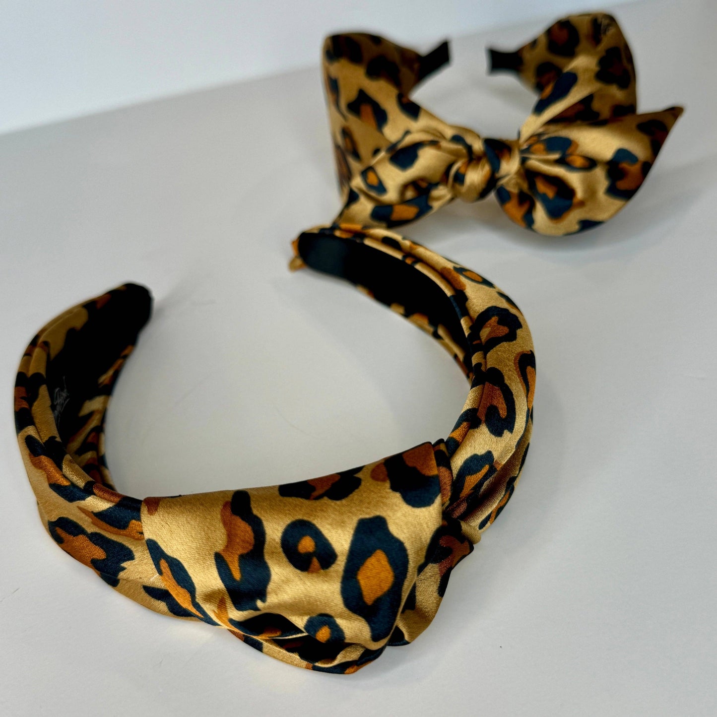 Classic Knot Satin Headband | Leopard Print